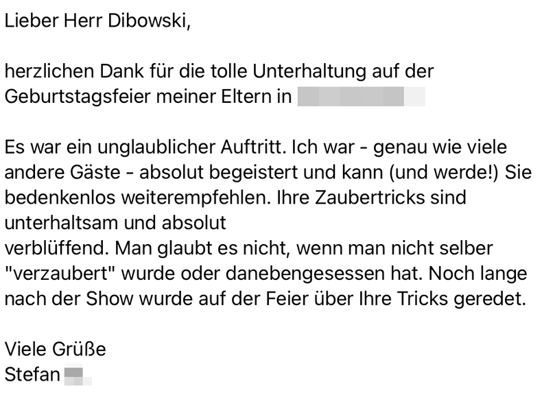Kommentar Zauberer Geburtstagsfeier Marc Dibowski NRW